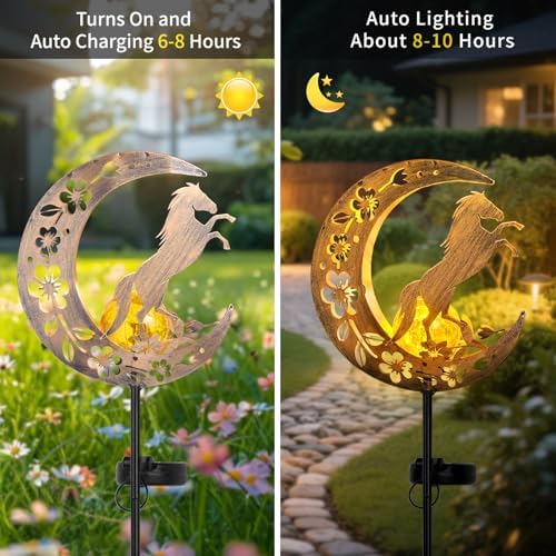 Solar Lights Outdoor Waterproof - Moon & Horse Landscape Lighting, Weatherproof SolarGarden Stakes with 8-10H Auto On/Off, Decorative Pathway Markers for Driveway/Walkway/Equestrian Farms - Image 4
