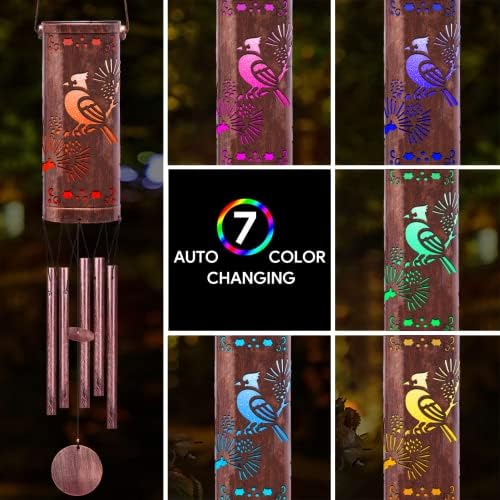 FSVGYY Solar Red Bird Wind Chime 30 Inch Metal Outdoor Hanging Light - Image 2