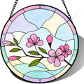 Stained Glass Suncatcher Pink Cherry Blossom Window Hanging Floral Art Glass Home Decor Wall Accent Mother's Day Birthday for Mom Grandma Wife Friend Her 9.8 Inch by Unknown