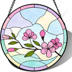 Stained Glass Suncatcher Pink Cherry Blossom Window Hanging Floral Art Glass Home Decor Wall Accent Mother's Day Birthday for Mom Grandma Wife Friend Her 9.8 Inch by Unknown