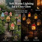 Solar Fairy-Tale Mushroom Cottage Garden Light, Whimsical Resin Fairy House Stake, Waterproof Warm Led Pathway Decor, Solar Powered Outdoor Landscape Lighting For Patio, Yard & Lawn (6PC-MIX) - Image 4