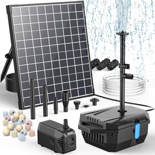 Antfraer 25W Solar Pond Pump with Filter Box, Outdoor Solar Pond Filter Fountain Kit for Garden Pond Waterfall, Includes Adjustable Nozzles, Tubing & Filtration Media by Antfraer