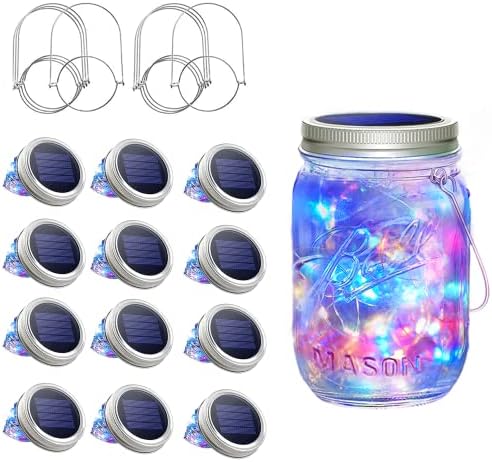 SunKite Solar Mason Jar Lights, 12 Pack 30 LED Waterproof Fairy Firefly Jar Lids String Lights with Hangers(NO Jars), Patio Yard Garden Wedding Decoration - Multicolored2 by SunKite