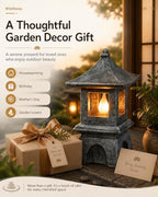 Solar Pagoda Lantern Japanese-Style with LED Flickering Flame Light, Zen Garden Statue Waterproof Resin Stone Finish Outdoor Decorations for Patio Yard Lawn, Housewarming Gifts for Mom Women - Image 7