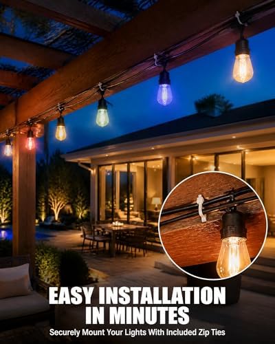 Smart Outdoor String Lights, 100FT(50FTx2) RGBW Color Changing Patio Lights with Remote and APP, Dimmable IP65 Waterproof Shatterproof LED Lights for Backyard Garden Party Decor - Image 3