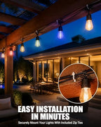 Smart Outdoor String Lights, 100FT(50FTx2) RGBW Color Changing Patio Lights with Remote and APP, Dimmable IP65 Waterproof Shatterproof LED Lights for Backyard Garden Party Decor - Image 3