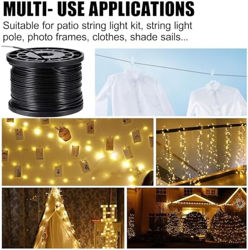 String Light Hanging Kits, 450FT Coated Stainless Steel 304 Wire Rope, Outdoor Black Guy Wire kit w/Expansion Hook, Enough Accessories, Humanized Collocation - Image 6