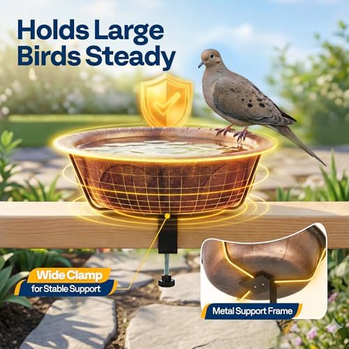 VIVOHOME Deck-Mounted Bird Bath with Adjustable Metal Clamp, Bronze - Image 5