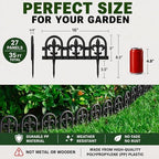Evelyne Black Garden Border Plastic Edging – PP Plastic, Metal-Free Wrought Iron Look Design, 27pcs Black Yard Landscaping Fence Liner Lawn Edge Barrier, 35ft Kit of Decorative Lawn Landscape Panels - Image 4