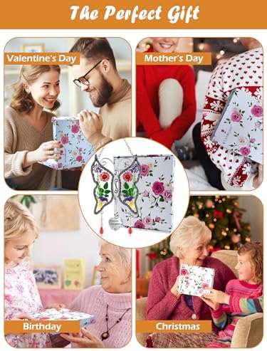 KY&BOSAM Butterfly Suncatcher Precious Daughter Stained Glass Sun Catchers Hangings for Windows Wind Chime Ornament with Real Flower Wings and Metal Charm Birthday Gifts for Mother`s Day Valentine's - Image 5