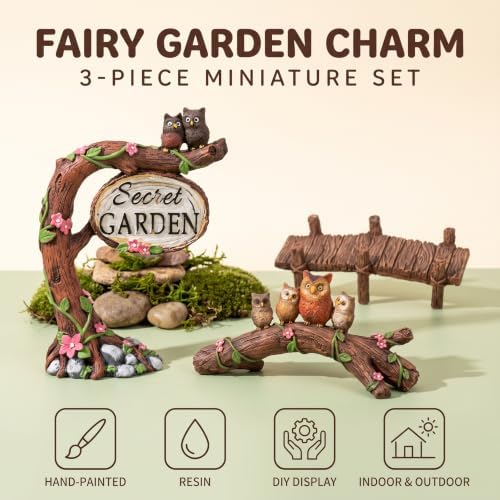 3Pcs Fairy Garden Accessories, Miniature Garden Ornaments Micro Landscape Decorations Owl Signs, Bridges, Owl Branches Set for DIY Terrarium Potted Plants Dollhouse Desk Decor(Branches Set) - Image 7