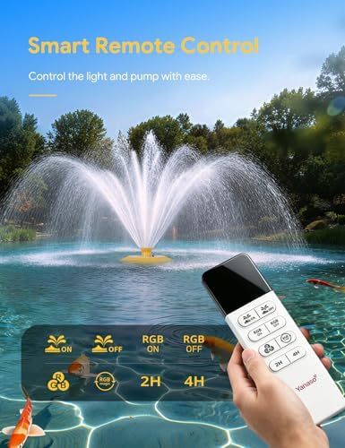 Pond Fountain Aerator with RGB Lights, 1HP 15000 GPH Floating Fountain Pump for Pond & Lake, APP & Remote Control, 110V 750W Water Circulation System, 100FT Cord, 2 Spray Patterns, Timer - Image 3