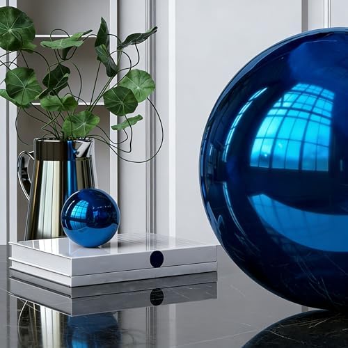 1 Pcs Garden Sphere Mirror Gazing Ball, Stainless Steel Polished Reflective Smooth Hollow Globe Ball, Shiny Decorations Addition to Garden Patio Yard Home, Blue(Size:7.08 in/18 cm) - Image 5
