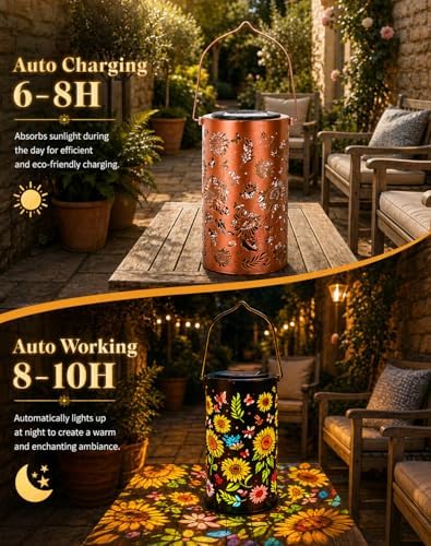 Colorful Sunflower Glow Solar Garden Lantern, 2026 Waterproof Outdoor Solar Powered Hanging Light for Garden, Patio, Pathway Lantern, Let Your Garden Bloom with Light After Sunset (Colorful*1, Small) - Image 4