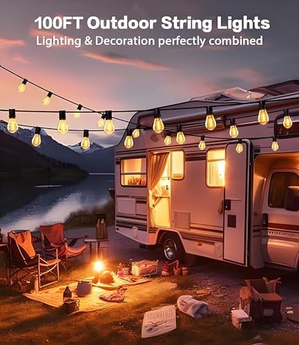 Tenmiro 100FT LED Outdoor String Lights with Remote, 35+ 1 Shatterproof Bulbs Waterproof and Dimmable Patio Lights for Porch, Garden, Backyard, Deck, Balcony, Hanging Lighting Decor - Image 2