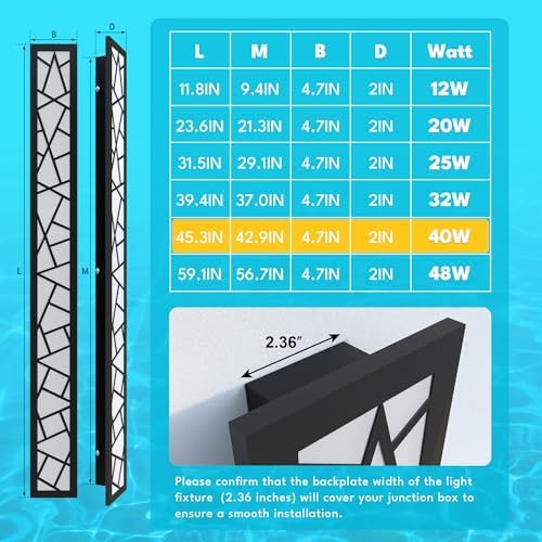 Outdoor Wall Lights 45.3inch Modern Outdoor Wall Sconce LED Long Wall Sconces Black Front Porch Light Waterproof Led Wall Light IP67 3000K Exterior Lighting Fixtures - Image 3