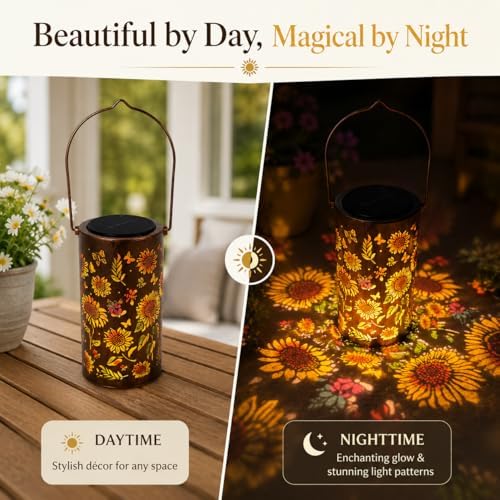 Colorful Solar Lanterns Outdoor Waterproof, Garden Decor Gifts for Women Mom Grandma - LED Colorful Sunflower Solar Powered Lights Metal Hanging Lantern for Outside Garden Patio Yard Lawn Porch Decor - Image 2