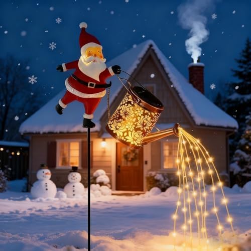 Christmas Solar Kettle Lights Garden Lawn Decorative Lights,Christmas Solar Kettle Lights Santa,Led Santa Watering Can Lights,Outdoor Christmass Decorations (Colorful Lights) - Image 3