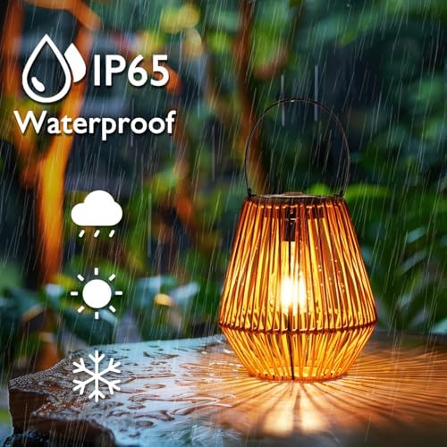 Homemory 2 Pack Rattan Lantern Solar Outdoor Waterproof Hanging Lights - Image 2