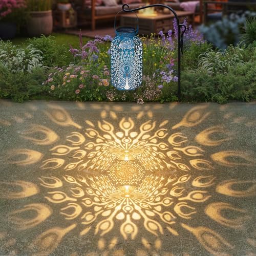 Garden Gifts for Women Solar Lanterns Outdoor Waterproof Peacock Garden Gifts Mom, Big Solar Lights, Garden Decor, Yard Art, Mothers' Day Birthday Gifts Grandma Grandpa(2Pack, Blue Gold - Image 5