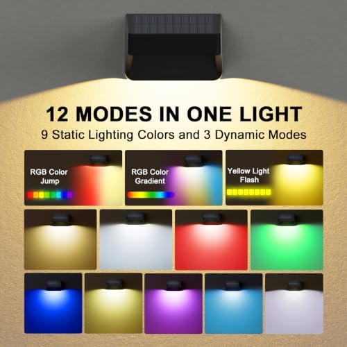 ZCXLIGHT 12 Pack Solar Fence Lights ，10 Fixed Colors ＆ RGB Color Changing - Image 3