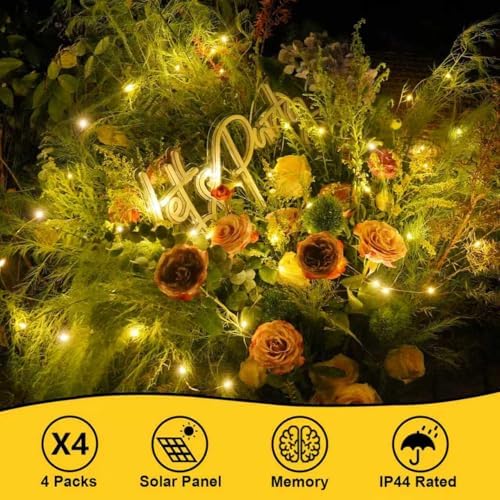 QITONG Solar Fairy Lights, 4 Pack Each 33ft 100 LED Warm White Christmas Light Outdoor Waterproof, 8 Modes Silver Wire Twinkle Mini Lights - Image 2