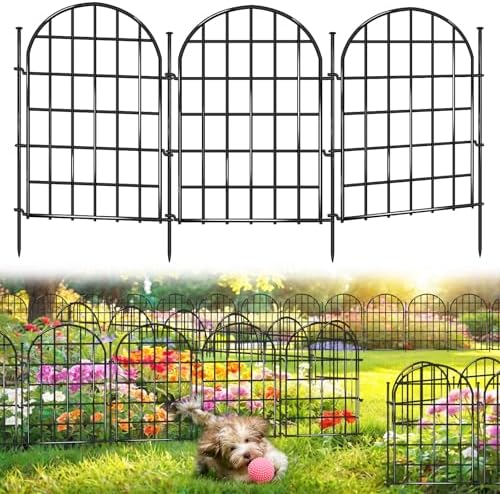 12 Panels Garden Fence, 13.8 ft(L) x 17 in(H) Arched No Dig Fence, Decorative Animal Barrier Fencing with Ground Stake, Rustproof Metal Garden Edging Border for Dog, Rabbit, Outdoor Yard Patio Decor by AVELOTUUG