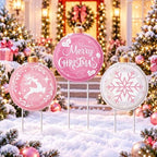 Drydiet 3 Pack Metal Christmas Yard Signs Decor Xmas Yard Stakes Outdoor with Stakes for Holiday Outdoor Garden Lawn Pathway Decoration (Pink Ball) by Drydiet