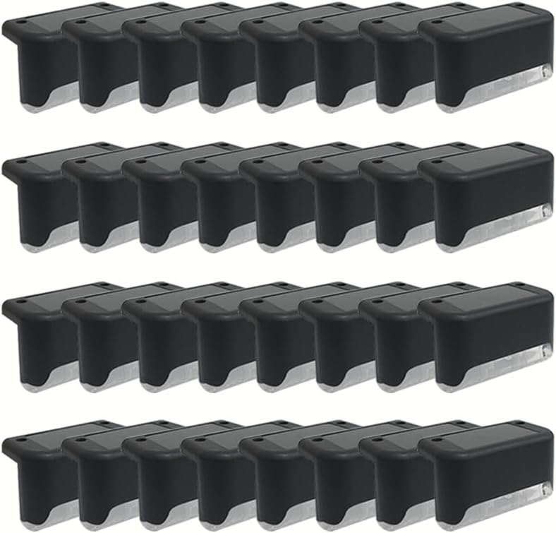 32 Pack Warm White LED Solar Step Lamp Path Stair Outdoor Garden Lights Waterproof Balcony Light Decoration for Patio Stair Fence Light,IP44 Waterproof,800MAH (32, Black) by GTQPS