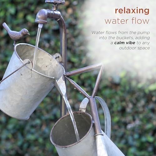 Alpine Corporation YHL106 Outdoor Floor 3-Tiered Metal Garden Tools Water Fountain, Tools and Faucet Waterfall, 28", Gray - Image 5