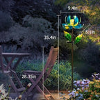 Solar Yard Lights Wind Spinners- Metal Lotus Flower Garden Decor LED Crackle Glass Globe Yard Art Sculpture Solar Stake Lights for Patio Pathway Lawn Walkway - Image 5