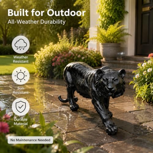 Life-Size Tiger Garden Statue,33.5” Large Outdoor Resin Tiger Sculpture,Realistic Animal Yard Decor for Lawn Patio Backyard Porch Indoor Decoration,Weather-Resistant Tiger Figurine Gift (Black Tiger) - Image 6