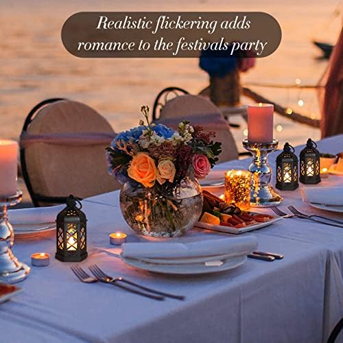 LLQ 12Pcs Mini Lantern with LED Candle, Small Black Lanterns Decorative for Halloween Decorations, Christmas Table Centerpiece, Flickering Candle Holders for Diwali Wedding Medieval Decor, Ornaments - Image 3