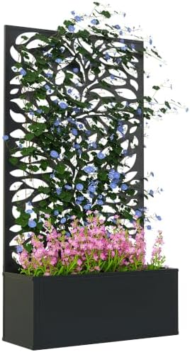 Outsunny Metal Raised Garden Bed with Trellis, Leaves Cut-Outs by Outsunny
