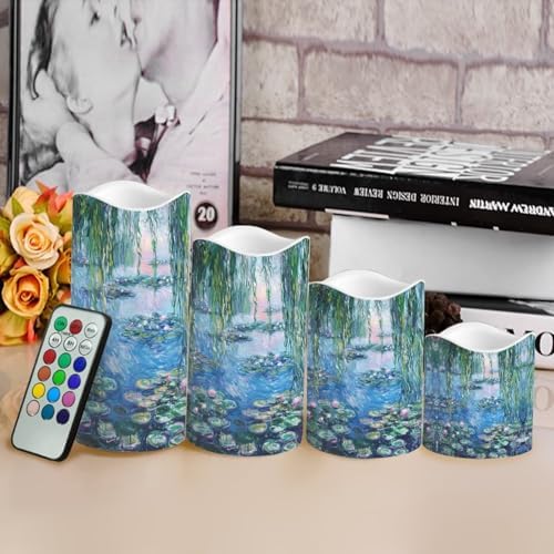 Claude Monet Poster LED Flameless Candles with Realistic Flickering Flame Battery Operated Outdoor Pillar Candles (4 Pack) Decorative Lighting for Patio Yard Garden & Porch Decor - Image 4