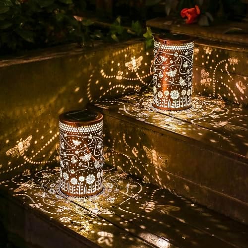 Bee Solar Lanterns Outdoor Waterproof Hanging Solar Lights Bee Gifts for Women Men Metal Honeybee Decorative LED Lanterns for Yard, Patio, Lawn, Tabletop, Pathway, Landscape, Garden Decor - Image 5