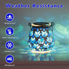 Stargarden 4 Pack Mosaic Solar Lanterns, Blue Glass Hanging Lantern - Image 3