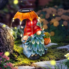 Solar Outdoor Statues Gnome Garden Decor, Garden Gnome with Solar LED Umbrella Decorative for Patio, Balcony, Lawn, Yard Ornament - Christmas Gardening Gifts for Mom Grandma - Image 3