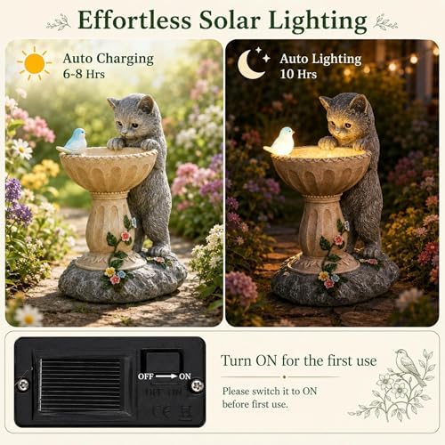 Nacome Solar Cat Statues for Garden Decor: IP65 Waterproof Resin - Image 3