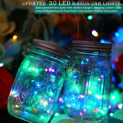 SunKite Solar Mason Jar Lights, 12 Pack 30 LED Waterproof Fairy Firefly Jar Lids String Lights with Hangers(NO Jars), Patio Yard Garden Wedding Decoration - Multicolored1 - Image 3