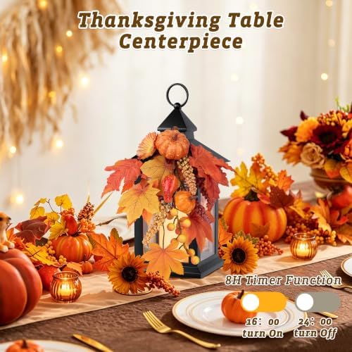 Fall Lanterns Decorative Indoor, 14" Autumn Decor Black Outdoor Lantern - Image 5