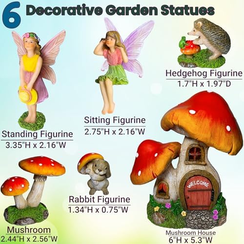 Mood Lab Fairy Garden Figurines - Mushroom House Set (6 pcs) - Miniature Decorative Statues & Accessories - Outdoor & Indoor Garden Decor - Image 3