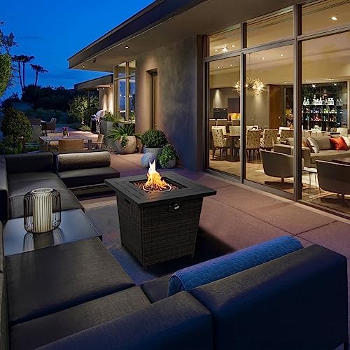28'' Propane Fire Pit Table, 50,000 BTU Fire Table with Brown Wicker, Laval Rocks, Inclined Leg Design. - Image 3