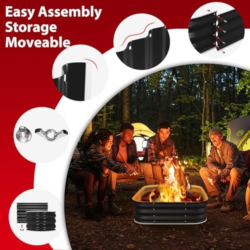 Height 11.5 Inch, Square Galvanized Steel Fire Pit for Outside, Heavy Duty Steel Fire Pit In-Ground for Backyard, Camping, Bonfire, Flower Raised Garden Bed for Garden (4X4X1 FT) - Image 6
