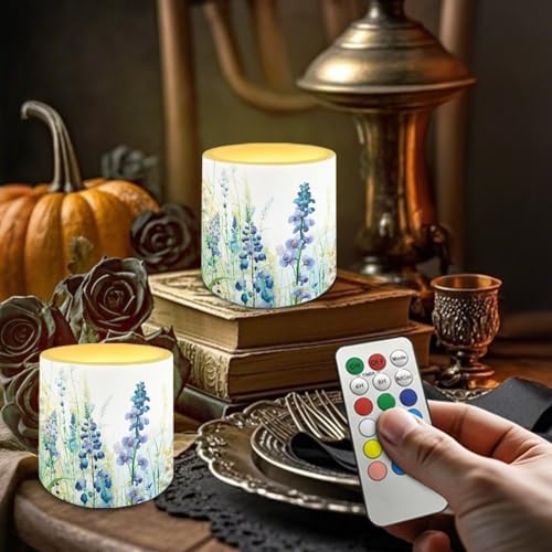 Floral Green Leaves Flameless Candles with Remote and Timers Flickering Battery Operated Candles 4 Pack Outdoor Flameless LED Pillar Tea Lights for Wedding Home Decorations - Image 3