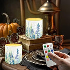Floral Green Leaves Flameless Candles with Remote and Timers Flickering Battery Operated Candles 4 Pack Outdoor Flameless LED Pillar Tea Lights for Wedding Home Decorations - Image 3