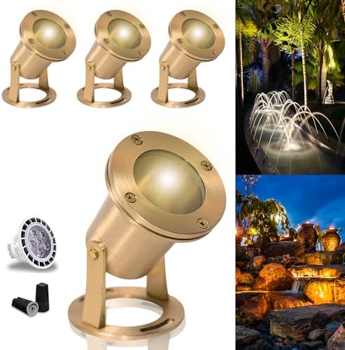 Waterproof Underwater Light 113 (4 Pack) Solid Brass 7W MR16 LED Bulb Pond Light Submersible Waterfall Pool Fountain for Beautiful Bright Long Lasting Home Garden Patio Pool by MIKSolutions