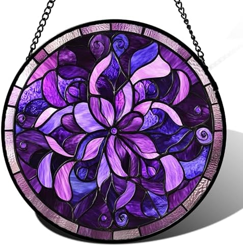 Purple Abstract Flower Stained Glass Window Hanging Suncatcher Gifts 15" by Follow