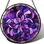 Purple Abstract Flower Stained Glass Window Hanging Suncatcher Gifts 12" by Follow