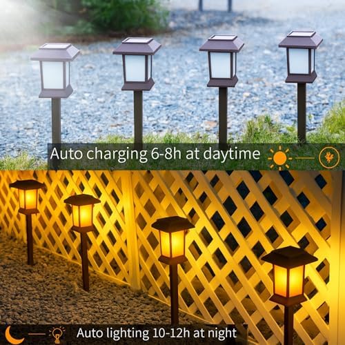 6Pack Solar Pathway Lights Outdoor with Flickering Flame, IP65 Waterproof, Solar Flame Lights with Hook, Upgraded 1000mAH Battery, Up to 12Hrs, Auto On/Off, Decor for Garden, Walkway - Image 6